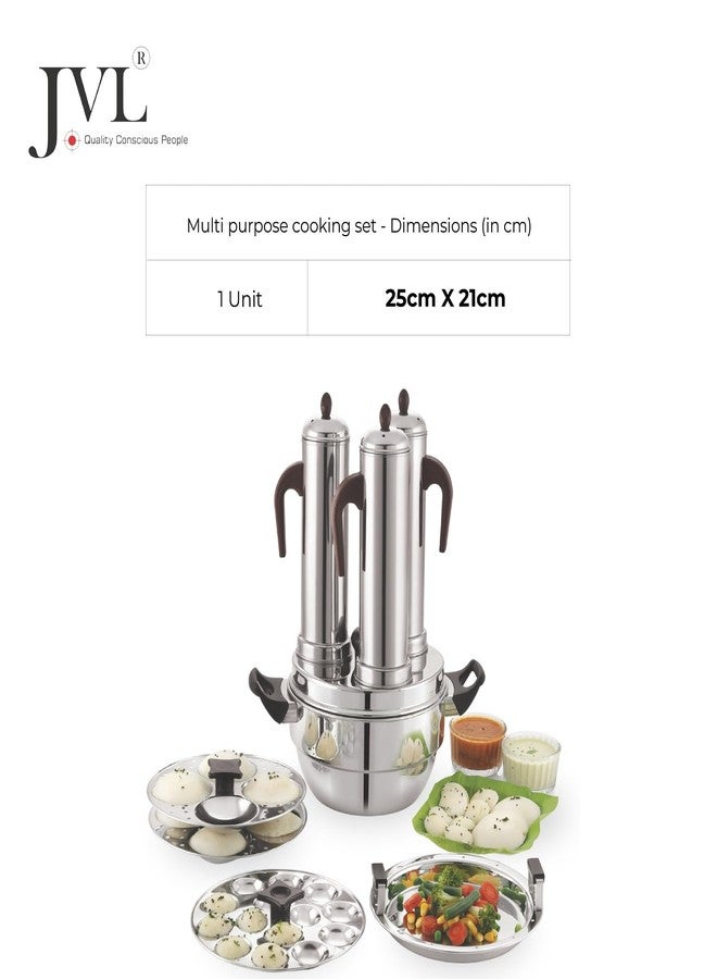 JVL Stainless Steel Puttu Maker with Triply Base (Stainless Steel, 3 Puttu, 2 Idly, 1 Mini Idly & Dhokla Plates) - Image 5